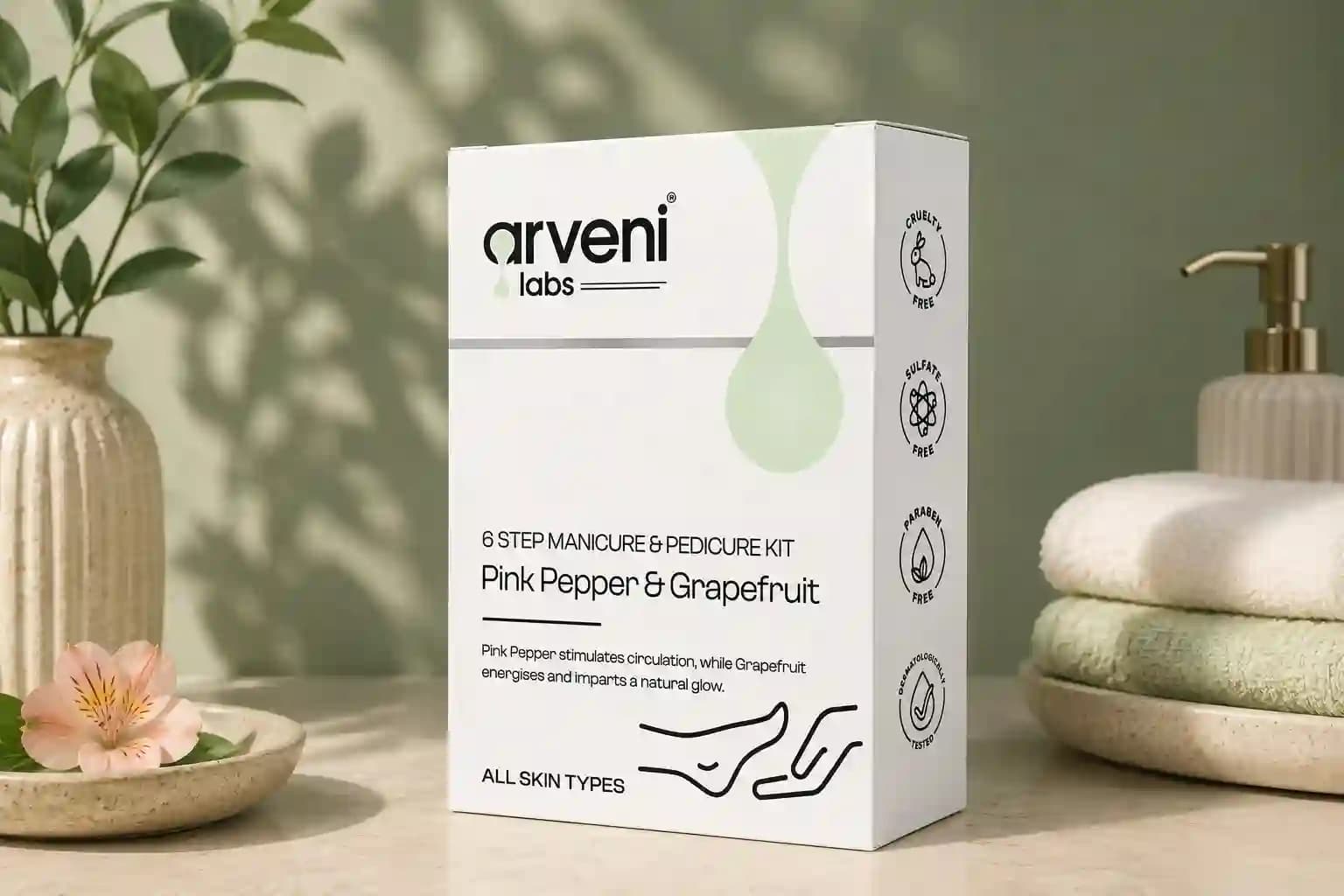 ARVENI LABS 6 Step Manicure & Pedicure – Pink Pepper And Grapefruit